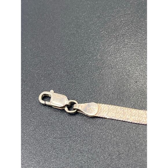 FAS 925 Italy Silver Herringbone Chain Hearts Diamond Pattern Bracelet Sz 7” - Picture 5 of 9